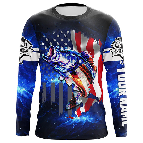 Bass Fishing American Patriotic Personalized Men Women Long Sleeve Shirt Custom Fishing Apparel