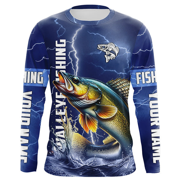 Blue Lightning Walleye Fishing Personalized Men Women Long Sleeve Shirt Custom Fishing Apparel