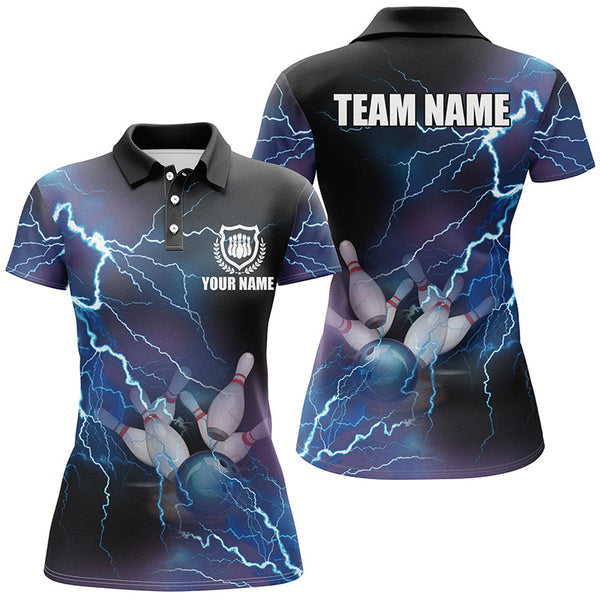 Personalized Bowling Lightning Thunder Women Performance Polo Shirt Custom Name Bowling Team Jersey