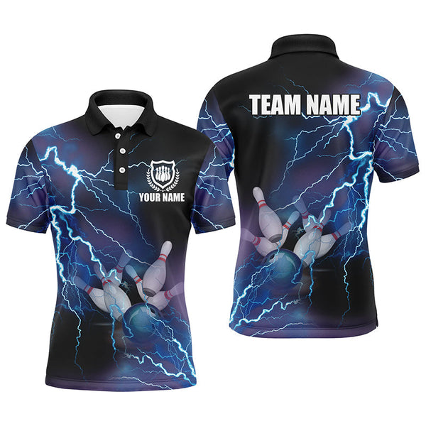 Bowling Blue Lightning Thunder Personalized Men Women Polo Shirt Custom Bowling Team Jersey
