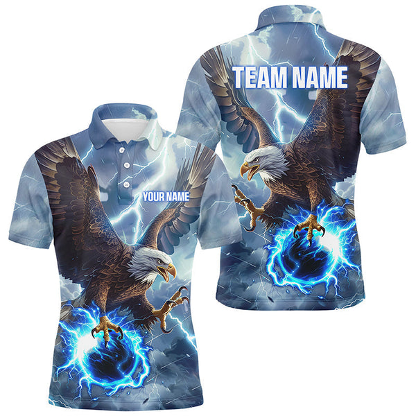 Bowling Blue Lightning Thunder Eagle Personalized Men Women Polo Shirt Custom Bowling Team Jersey