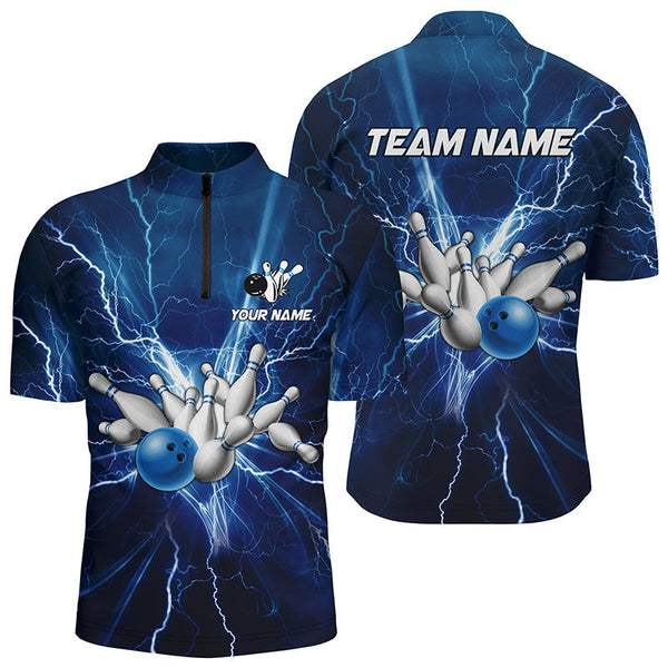 Bowling Blue Lightning Thunder Personalized Men Women Polo Shirt Custom Bowling Team Jersey