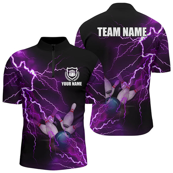 Bowling Purple Lightning Thunder Personalized Men Women Polo Shirt Custom Bowling Team Jersey