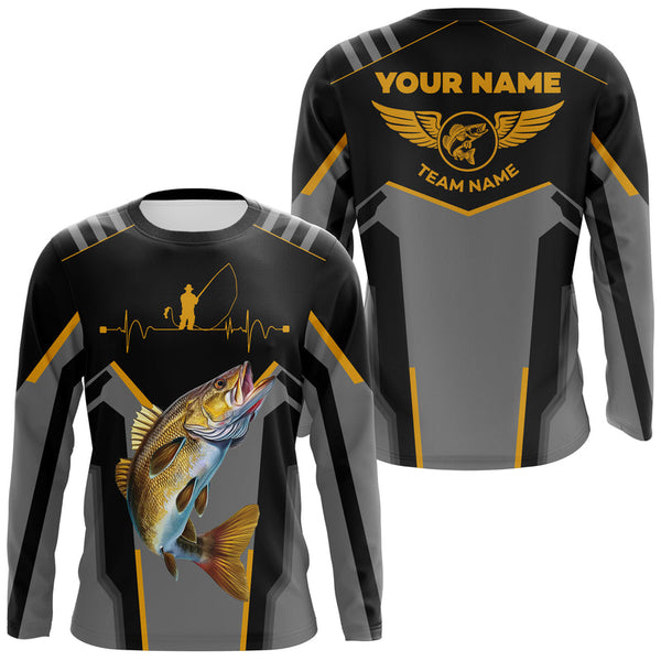 Black Walleye Fishing Personalized Men Women Long Sleeve Shirt Custom Fishing Apparel
