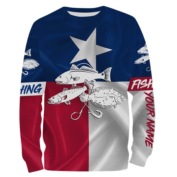 Fishing Redfish Trout Flounder Tattoo Texas Slam Personalized Men Women Long Sleeve Shirt Custom Fishing Apparel