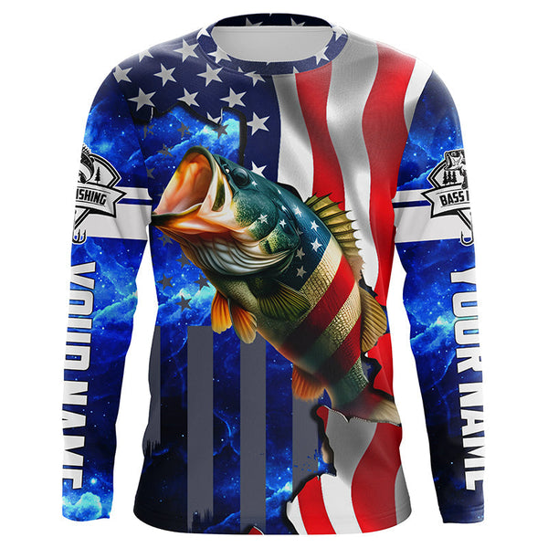 Bass Fishing American Flag Personalized Men Women Long Sleeve Shirt Custom Fishing Apparel
