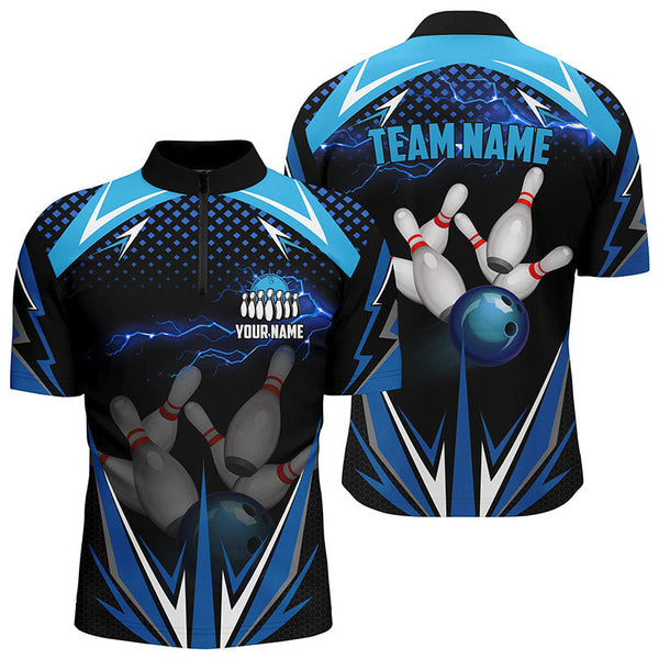 Bowling Blue Lightning Personalized Men Women Polo Shirt Custom Bowling Team Jersey