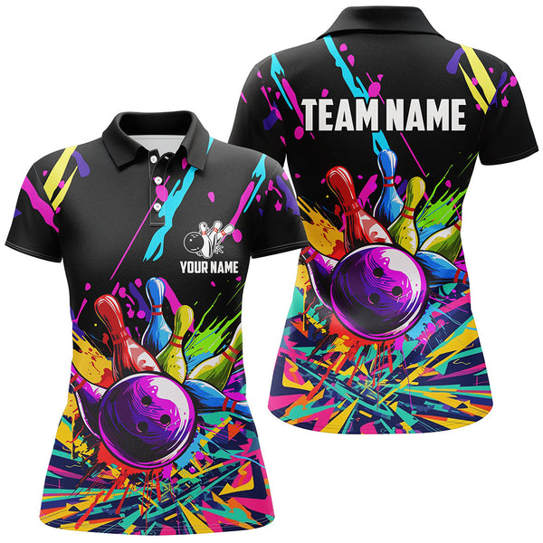 Personalized Bowling Colorful Women Performance Polo Shirt Custom Name Bowling Team Jersey