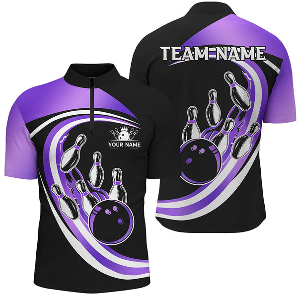 Bowling Black and Purple Personalized Men Women Polo Shirt Custom Bowling Team Jersey