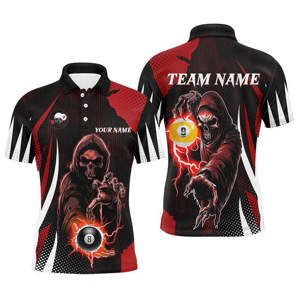 Billiards Funny Red Death Skeleton Personalized Men Women Polo Shirt Custom Billiard Team Jersey