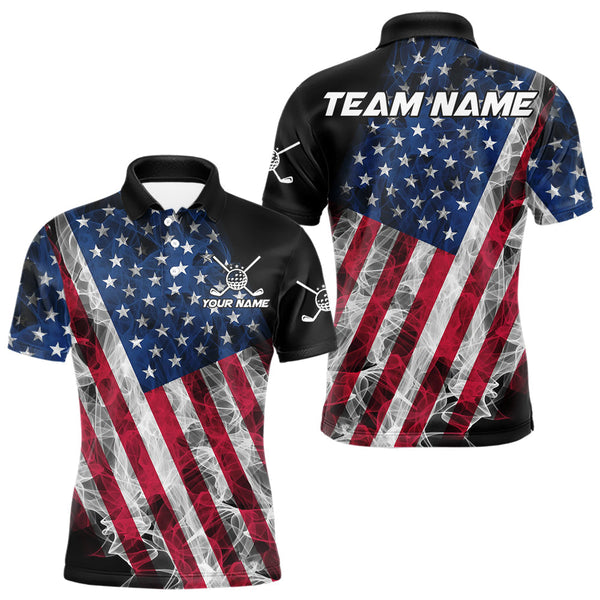 Golf Smoke American Flag Personalized Men Women Polo Shirt Custom Golf Team Jersey
