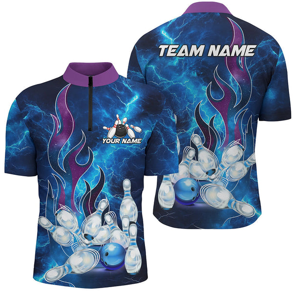 Bowling Blue Lightning Thunder Personalized Men Women Polo Shirt Custom Bowling Team Jersey