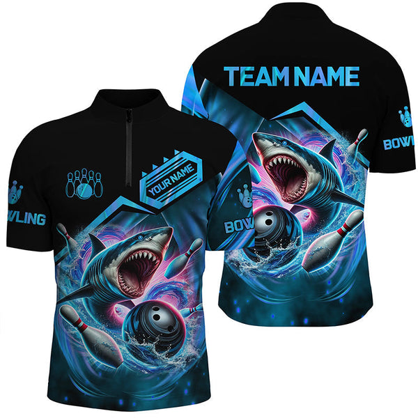 Bowling Black and Blue Angry Shark Personalized Men Women Polo Shirt Custom Bowling Team Jersey