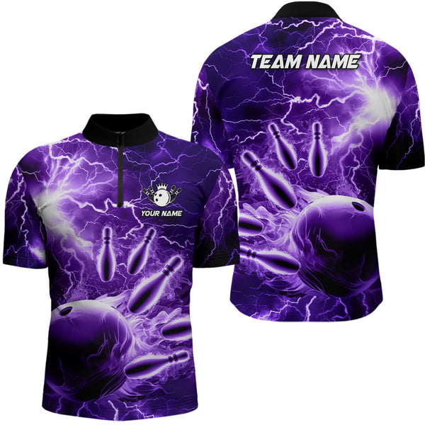 Bowling Purple Lightning Thunder Personalized Men Women Polo Shirt Custom Bowling Team Jersey