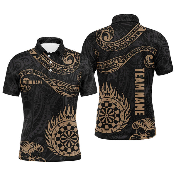 Dart Golden Hawaiian Tribal Flame Personalized Men Women Polo Shirt Custom Darts Team Jersey