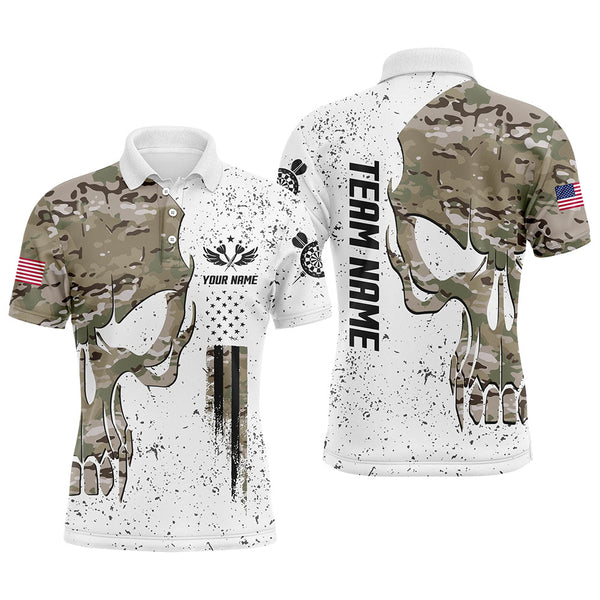 Dart Grunge Camo Skull American Flag Personalized Men Women Polo Shirt Custom Darts Team Jersey