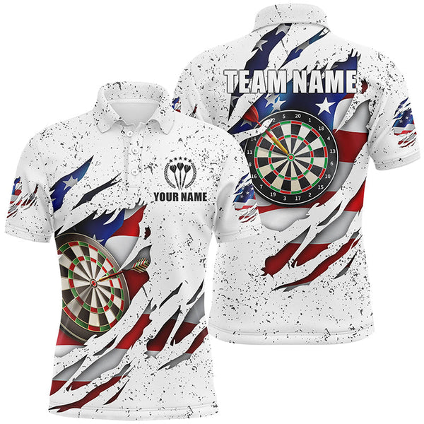 Dart American Flag White Grunge Personalized Men Women Polo Shirt Custom Darts Team Jersey