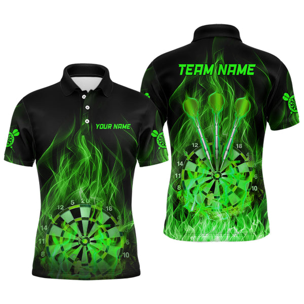 Dart Green Fire Flame Personalized Men Women Polo Shirt Custom Darts Team Jersey