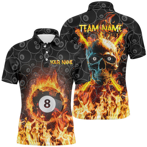 Billiards Skull 8 Ball Flame Personalized Men Women Polo Shirt Custom Billiard Team Jersey