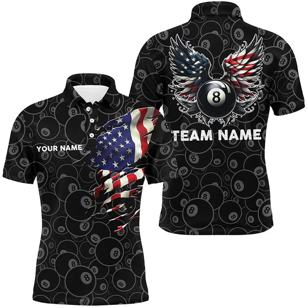 Billiards US Flag 8 Ball Pool Personalized Men Women Polo Shirt Custom Billiard Team Jersey