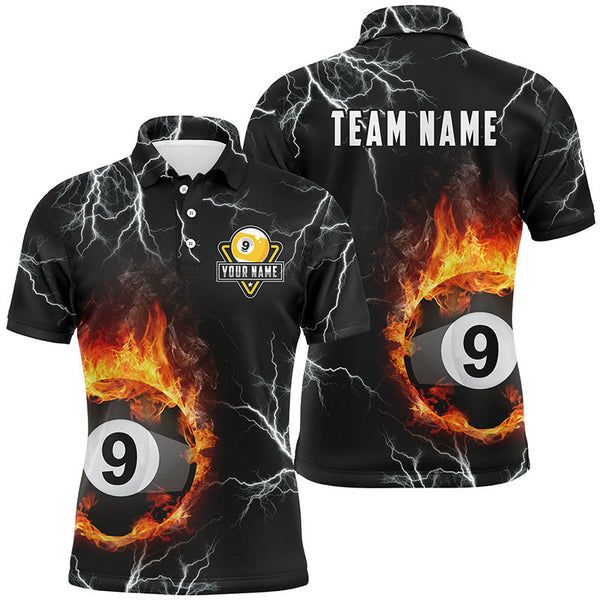 Billiards 9 Ball Fire Flame Personalized Men Women Polo Shirt Custom Billiard Team Jersey
