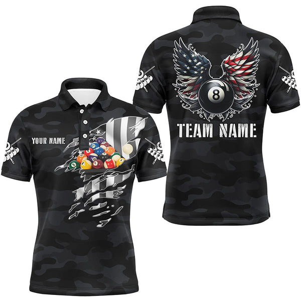Billiards Camouflage US Flag Personalized Men Women Polo Shirt Custom Billiard Team Jersey