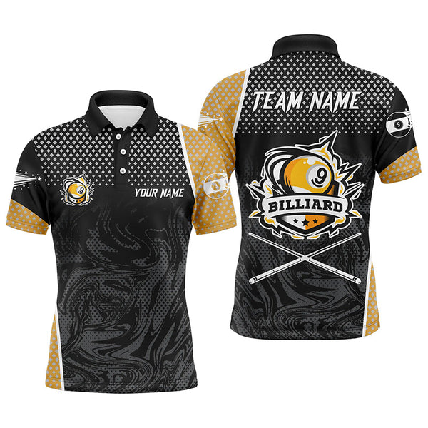 Billiards Yellow Black 9 Ball Pool Personalized Men Women Polo Shirt Custom Billiard Team Jersey