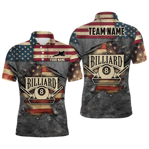 Billiards Vintage US Flag Personalized Men Women Polo Shirt Custom Billiard Team Jersey