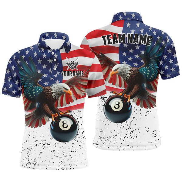 Billiards 8 Ball Eagle US Flag Personalized Men Women Polo Shirt Custom Billiard Team Jersey