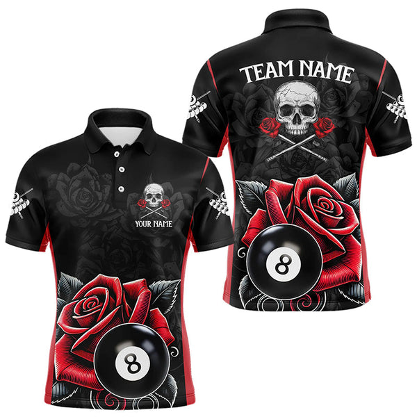 Billiards Black And Red 8 Ball Pool And Roses Personalized Men Women Polo Shirt Custom Billiard Team Jersey