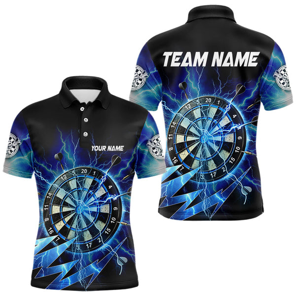Dart Blue Dartboard Thunder Storm Lighting Personalized Men Women Polo Shirt Custom Darts Team Jersey