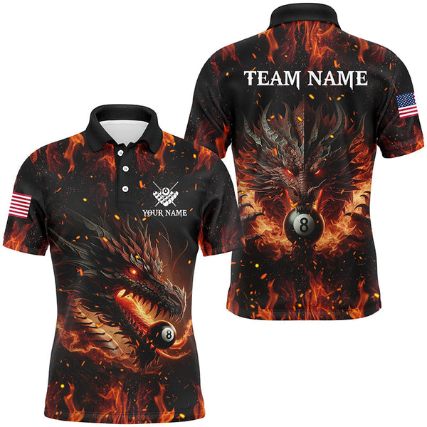 Billiards Dragon 8 Ball Pool Fire Flame Personalized Men Women Polo Shirt Custom Billiard Team Jersey
