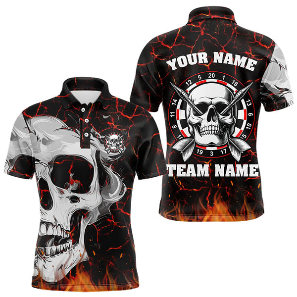 Dart Red Glowing Fire Crack Skull Personalized Men Women Polo Shirt Custom Darts Team Jersey