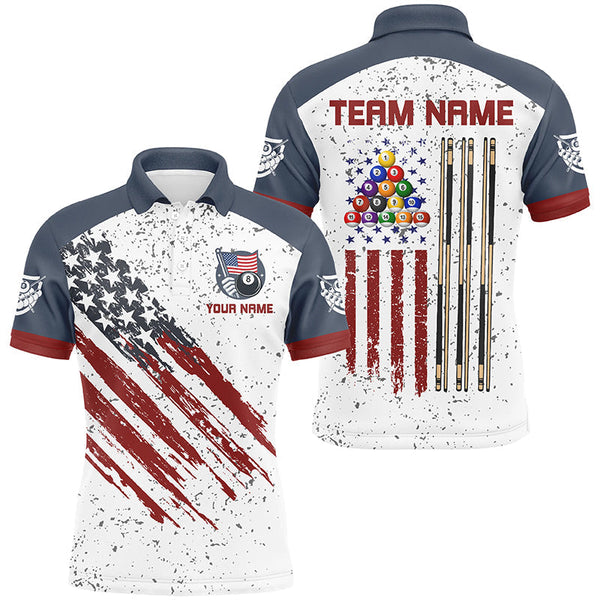 Billiards White Grunge American Flag Personalized Men Women Polo Shirt Custom Billiard Team Jersey