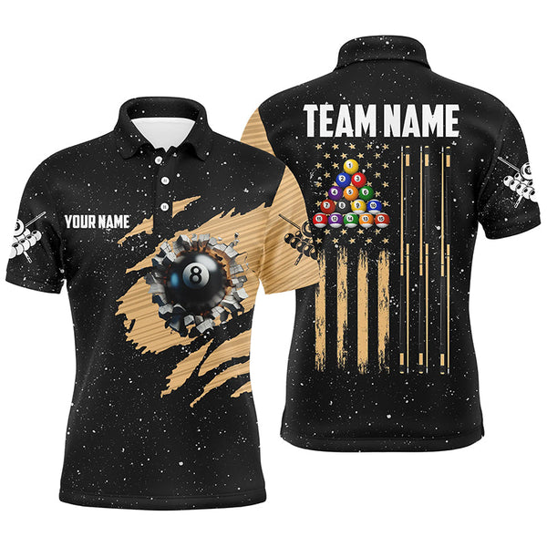 Billiards Grunge American Flag 8 Ball Pool Personalized Men Women Polo Shirt Custom Billiard Team Jersey