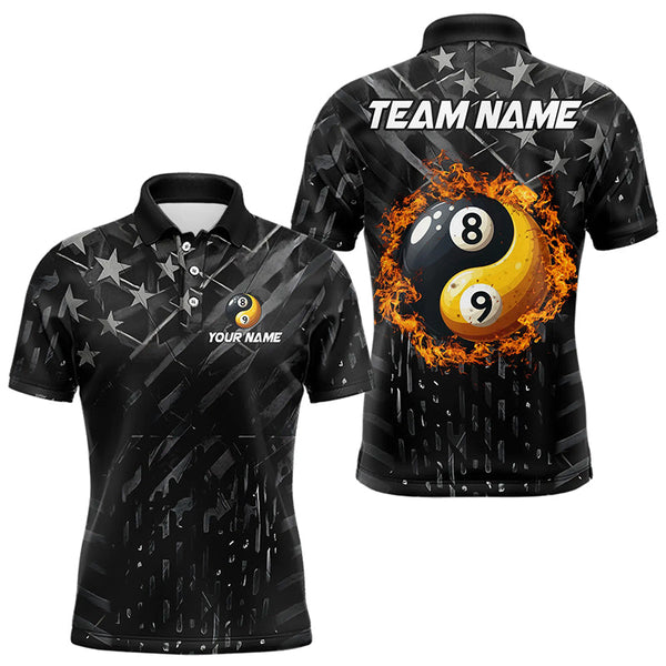 Billiards Black US Flag Ying And Yang 8 Ball & 9 Ball Personalized Men Women Polo Shirt Custom Billiard Team Jersey
