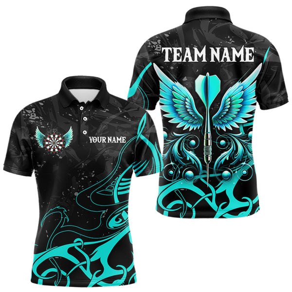 Dart Turquoise Black Darts Arrow Wings Personalized Men Women Polo Shirt Custom Darts Team Jersey
