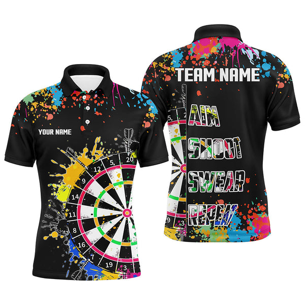 Dart Funny Dartboards Colorful Paint Aim Shoot Swear Repeat Personalized Men Women Polo Shirt Custom Darts Team Jersey