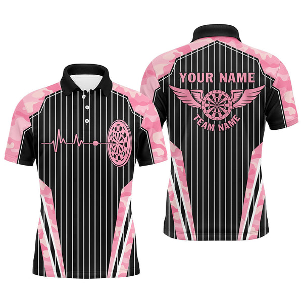 Dart Pink Camo Dartboard Pulse Heartbeat Personalized Men Women Polo Shirt Custom Darts Team Jersey