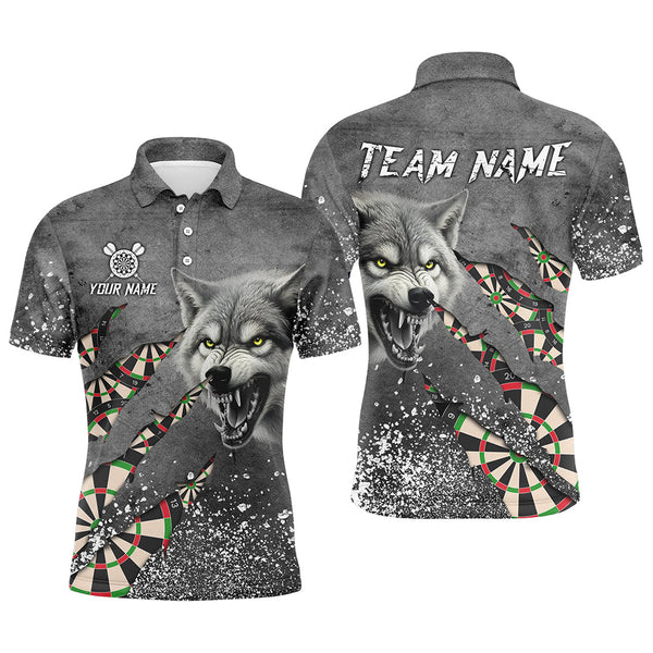 Dart Grey Grunge Wolf Personalized Men Women Polo Shirt Custom Darts Team Jersey