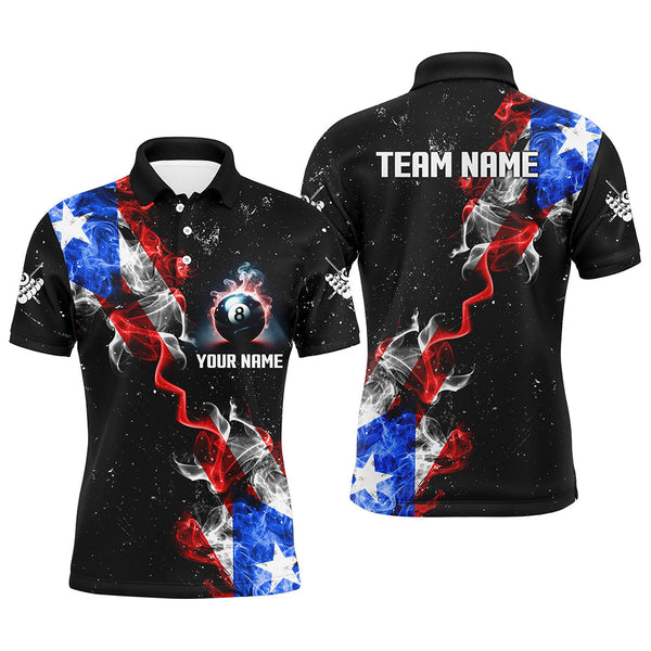 Billiards Grunge US Flag Smoke Personalized Men Women Polo Shirt Custom Billiard Team Jersey