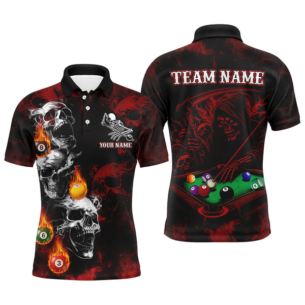 Billiards Red Smoke Skull Personalized Men Women Polo Shirt Custom Billiard Team Jersey