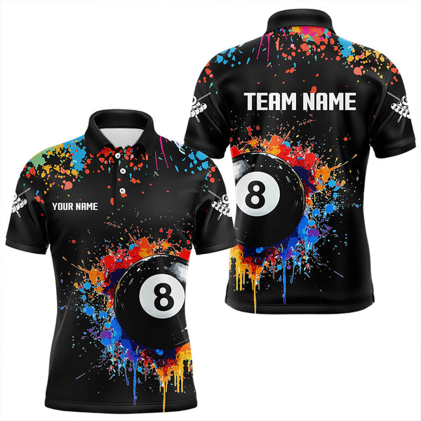 Billiards Funny 8 Ball Pool Colorful Paint Splash Personalized Men Women Polo Shirt Custom Billiard Team Jersey