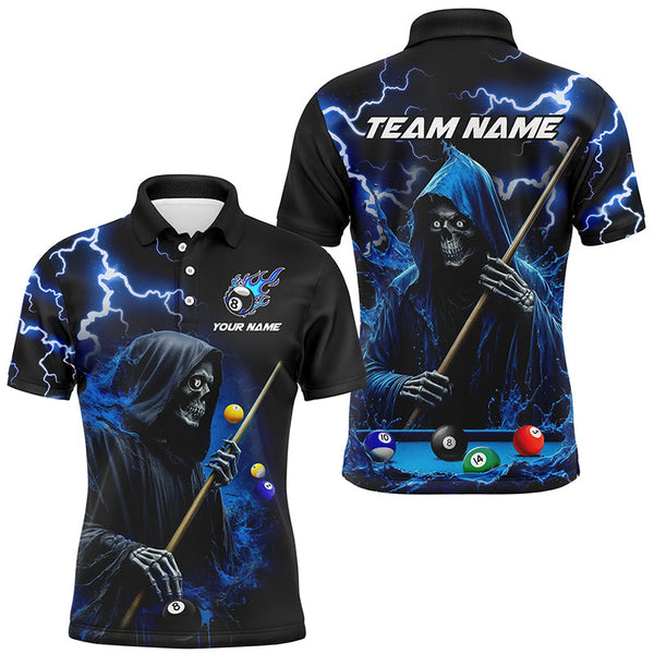 Billiards Blue Grim Reaper Personalized Men Women Polo Shirt Custom Billiard Team Jersey