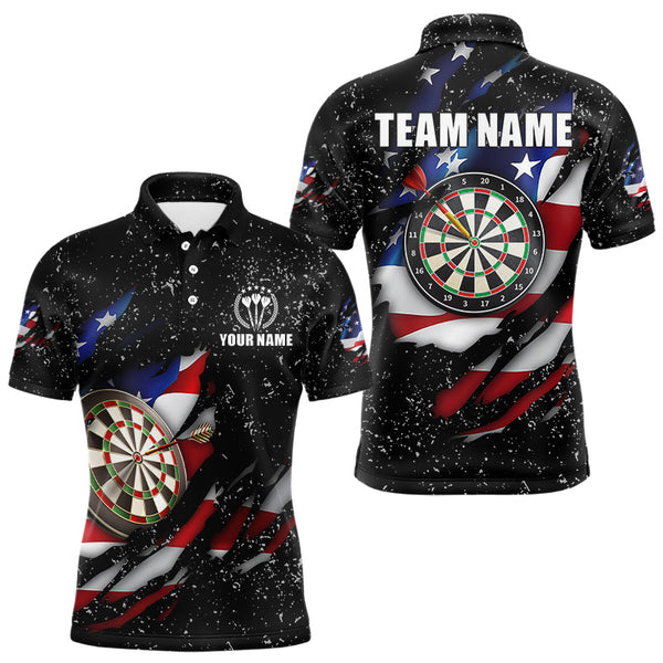 Dart American Flag Black Grunge Personalized Men Women Polo Shirt Custom Darts Team Jersey
