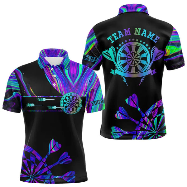 Dart Neon Purple Blue Personalized Men Women Polo Shirt Custom Darts Team Jersey
