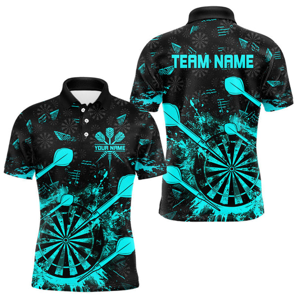 Dart Black And Turquoise Grunge Personalized Men Women Polo Shirt Custom Darts Team Jersey