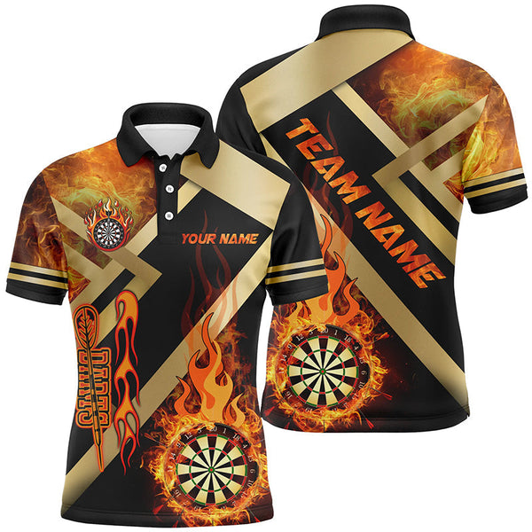 Dart Gold And Black Dartboard Fire Flame Personalized Men Women Polo Shirt Custom Darts Team Jersey