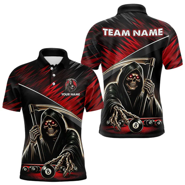Billiards Red Grim Reaper 8 Ball Pool Personalized Men Women Polo Shirt Custom Billiard Team Jersey