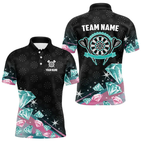 Dart Pink And Turquoise Diamonds Personalized Men Women Polo Shirt Custom Darts Team Jersey